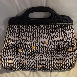 Forever 21 brown and white wooden clutch bag nwt